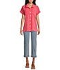 John Mark Wire Collar Short Dolman Sleeve Button-Front Camp Shirt, Color:Coral - Image 5