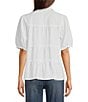 John Mark Wire Collar Short Sleeve Tiered Button-Front Top, Color:White - Image 2