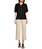 John Mark Wire Collar Short Sleeve Tiered Button-Front Top, Color:Black - Image 3