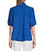 John Mark Wire Collar Short Sleeve Tiered Button-Front Top, Color:Pacific - Image 2