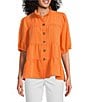 John Mark Wire Collar Short Sleeve Tiered Button-Front Top, Color:Melon - Image 1