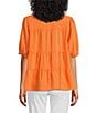 John Mark Wire Collar Short Sleeve Tiered Button-Front Top, Color:Melon - Image 2