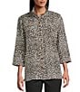 John Mark Woven Animal Print Wire Collar 3/4 Sleeve Button-Front Camp Shirt, Color:Neutral Animal - Image 1
