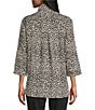 John Mark Woven Animal Print Wire Collar 3/4 Sleeve Button-Front Camp Shirt, Color:Neutral Animal - Image 2