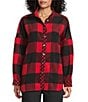 John Mark Woven Buffalo Plaid Wire Collar Long Sleeve Hi-Low Hem Button Front Tunic, Color:Red Plaid - Image 1