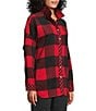 John Mark Woven Buffalo Plaid Wire Collar Long Sleeve Hi-Low Hem Button Front Tunic, Color:Red Plaid - Image 3