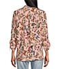 Color:Pink Print - Image 2 - Woven Butterfly Print Cinched Tie Wire Neck Long Sleeve Tunic