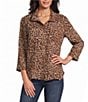 John Mark Woven Cheeta Print Wire Collar 3/4 Sleeve Button Front Blouse - Image 1