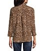 John Mark Woven Cheeta Print Wire Collar 3/4 Sleeve Button Front Blouse - Image 2