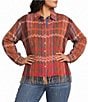 John Mark Woven Chevron Pattern Point Collar Long Sleeve Fringe Hem Button Front Jacket - Image 1