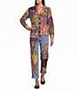 John Mark Woven Denim Multi Matched Print Beaded Patches Straight Leg Ankle Length Jeans - Image 3