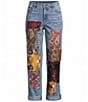 John Mark Woven Denim Multi Matched Print Beaded Patches Straight Leg Ankle Length Jeans - Image 5