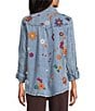 John Mark Woven Embroidered Floral And Butterfly Spread Collar Long Sleeve Blouse - Image 2