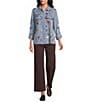 John Mark Woven Embroidered Floral And Butterfly Spread Collar Long Sleeve Blouse - Image 3