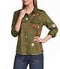 John Mark Woven Embroidered Floral And Butterfly Spread Collar Long Sleeve Blouse - Image 5