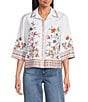 John Mark Woven Embroidered Floral Point Collar Short Sleeve Button Front Shirt - Image 1