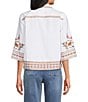 John Mark Woven Embroidered Floral Point Collar Short Sleeve Button Front Shirt - Image 2