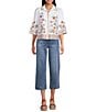 John Mark Woven Embroidered Floral Point Collar Short Sleeve Button Front Shirt - Image 5