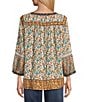John Mark Woven Embroidered Lace Mix Floral Print Split Round Neck 3/4 Sleeve Tunic - Image 2