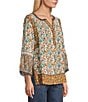 John Mark Woven Embroidered Lace Mix Floral Print Split Round Neck 3/4 Sleeve Tunic - Image 3