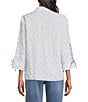 John Mark Woven Embroidered Multi Colored Circles Point Collar 3/4 Cinched Sleeve Button Front Top - Image 2