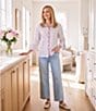 John Mark Woven Embroidered Multi Colored Circles Point Collar 3/4 Cinched Sleeve Button Front Top - Image 5