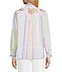 John Mark Woven Embroidered Striped Patchwork Point Collar Roll-Tab Long Sleeve Button Front Shirt - Image 2