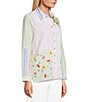 John Mark Woven Embroidered Striped Patchwork Point Collar Roll-Tab Long Sleeve Button Front Shirt - Image 3