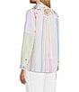 John Mark Woven Embroidered Striped Patchwork Point Collar Roll-Tab Long Sleeve Button Front Shirt - Image 4