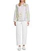 John Mark Woven Embroidered Striped Patchwork Point Collar Roll-Tab Long Sleeve Button Front Shirt - Image 5