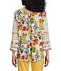 Color:Floral Multi - Image 2 - Woven Floral Embroidered Contrast Trim V-Neck 3/4 Sleeve Tunic