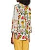 Color:Floral Multi - Image 4 - Woven Floral Embroidered Contrast Trim V-Neck 3/4 Sleeve Tunic