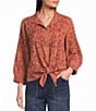 John Mark Woven Floral Embroidered Point Collar 3/4 Sleeve Shirt - Image 1