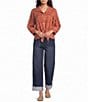 John Mark Woven Floral Embroidered Point Collar 3/4 Sleeve Shirt - Image 3