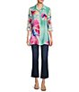 Color:Floral Multi - Image 6 - Woven Floral Multi Point Collar 3/4 Roll-Tab Sleeve Button-Front Tunic