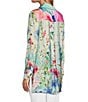 Color:Floral Multi - Image 5 - Woven Floral Multi Point Collar 3/4 Roll-Tab Sleeve Button-Front Tunic