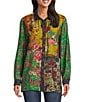 John Mark Woven Floral Multi Print Point Collar Long Sleeve Button Front Top - Image 2