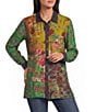 John Mark Woven Floral Multi Print Point Collar Long Sleeve Button Front Top - Image 1