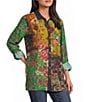 John Mark Woven Floral Multi Print Point Collar Long Sleeve Button Front Top - Image 4