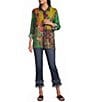 John Mark Woven Floral Multi Print Point Collar Long Sleeve Button Front Top - Image 5