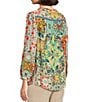 Color:Multi - Image 5 - Woven Floral Print Split Neck 3/4 Cuffed Sleeve Tassel Tie Embroidered Tunic