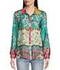 Color:Floral Multi - Image 4 - Woven Floral Printed Point Collar Roll Tab Long Sleeve Curved Hem Button Front Tunic