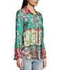Color:Floral Multi - Image 5 - Woven Floral Printed Point Collar Roll Tab Long Sleeve Curved Hem Button Front Tunic
