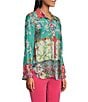 Color:Floral Multi - Image 3 - Woven Floral Printed Point Collar Roll Tab Long Sleeve Curved Hem Button Front Tunic