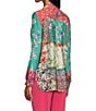 Color:Floral Multi - Image 4 - Woven Floral Printed Point Collar Roll Tab Long Sleeve Curved Hem Button Front Tunic