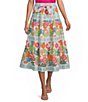 John Mark Woven Floral Tiered Tie Front A-Line Midi Skirt - Image 1