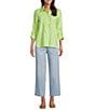 John Mark Woven Flower Applique Point Collar Long Sleeve Button Front Blouse - Image 5
