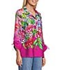 John Mark Woven Hydrangea Floral Wire Collar 3/4 Cinched Sleeve Top - Image 3