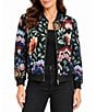 John Mark Woven Jacquard All Over Beading Floral Printed Round Collar Long Sleeve Jacket - Image 1