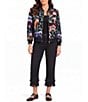 John Mark Woven Jacquard All Over Beading Floral Printed Round Collar Long Sleeve Jacket - Image 2